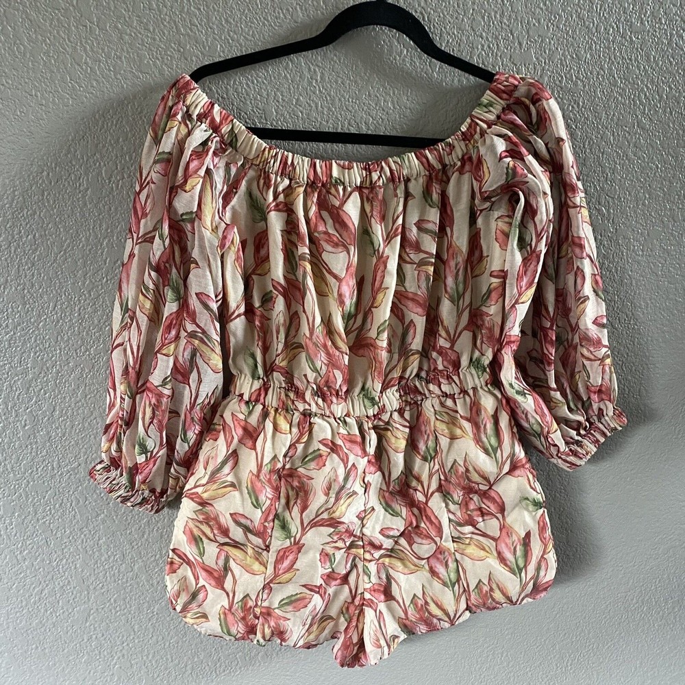 Lovers + Friends Bosworth Romper Floral Off Shoulder Long Sleeve beige Emory - Picture 4 of 16